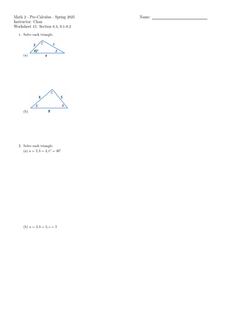 Pre-Calculus Triangle and Coordinate Worksheet | PDF