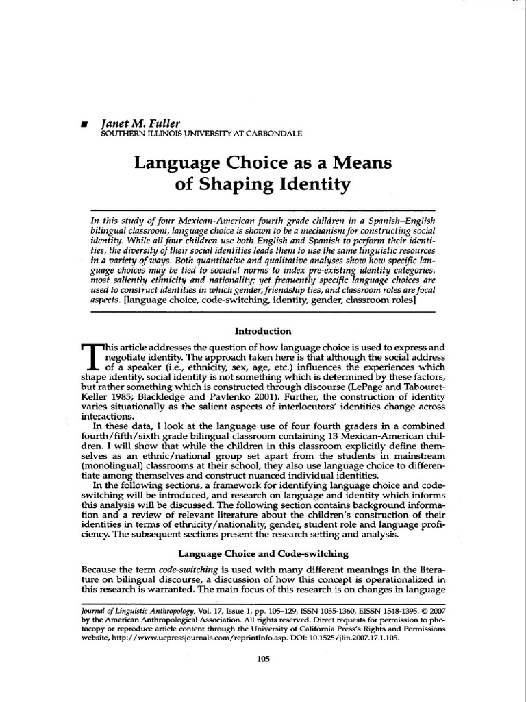 Language Choice As A Means of Shaping Identity | PDF