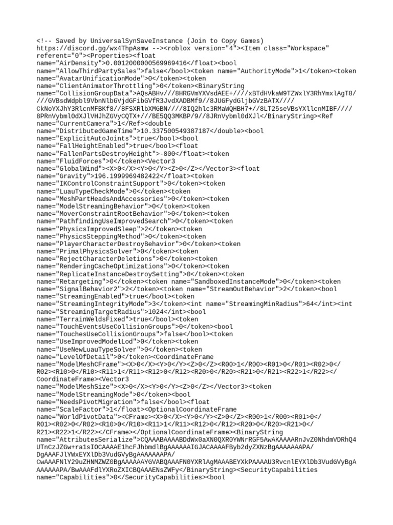 Roblox Workspace Configuration Data | PDF