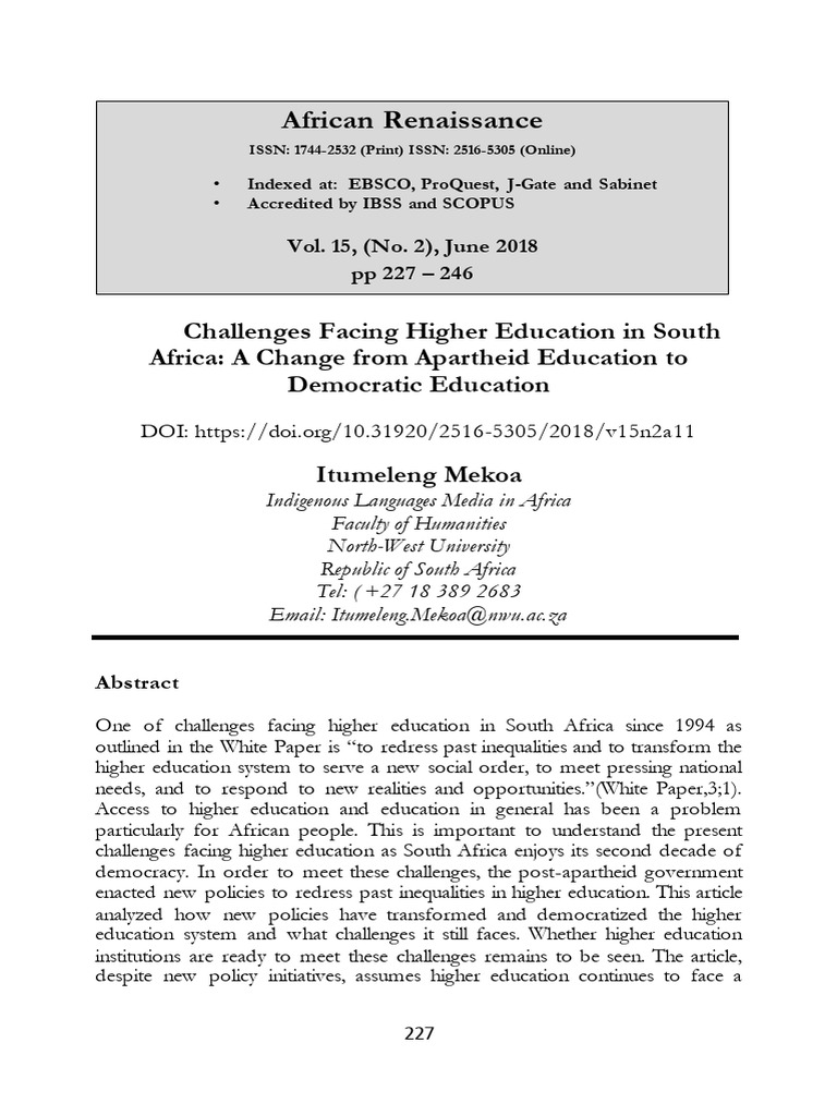 Challenges in South Africa's Higher Education | PDF | Academic Freedom ...