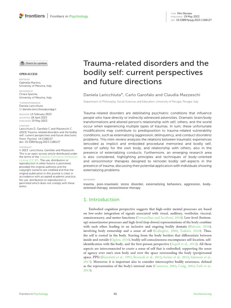 Trauma-Related Disorders and The Bodily Self Current Perspectives and ...