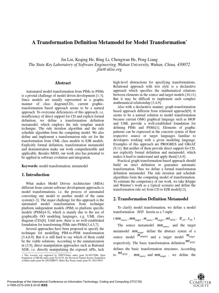 A Transformation Definition Metamodel For Model Transformation | PDF ...
