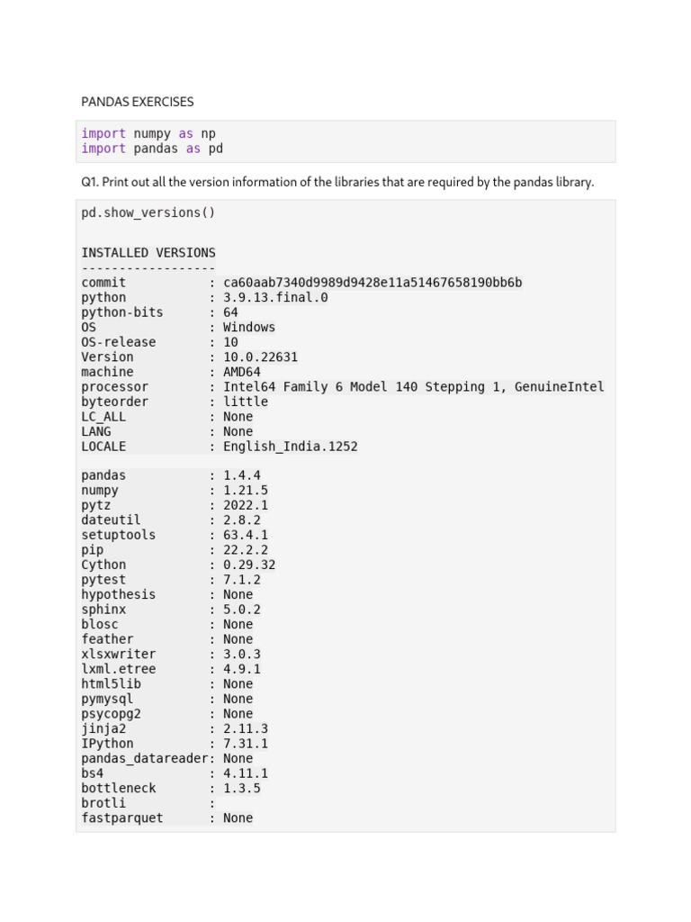 Pandas DataFrame Exercises Guide | PDF | Computer Programming ...