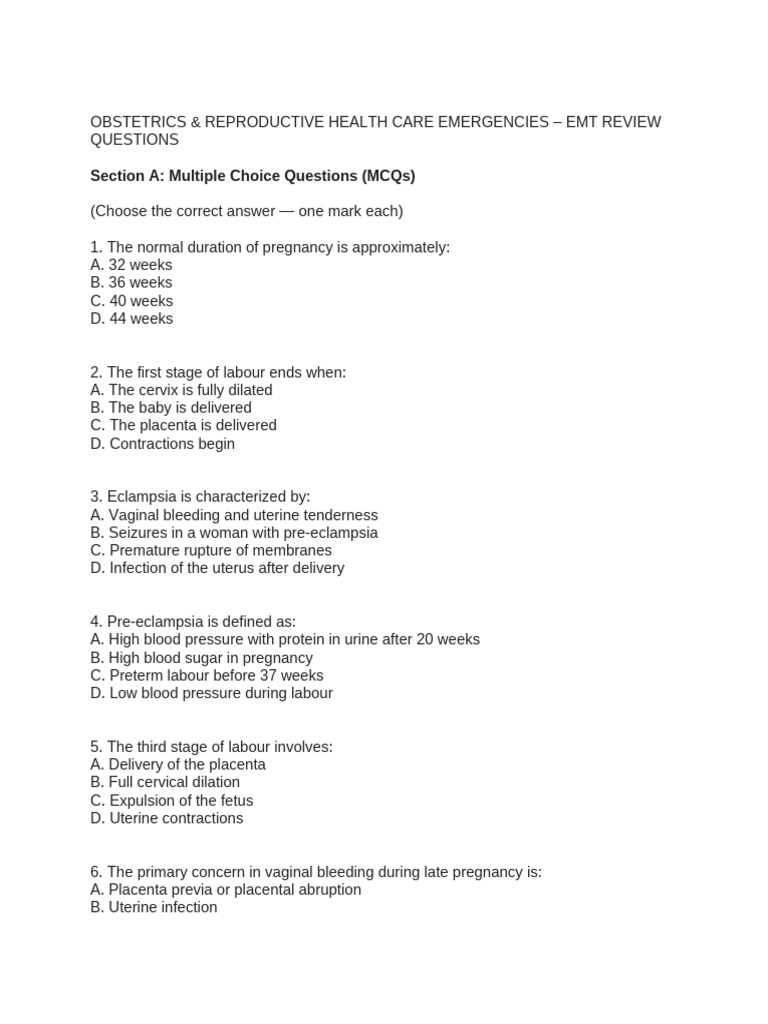 EMT Review: Obstetrics & Reproductive Emergencies | PDF