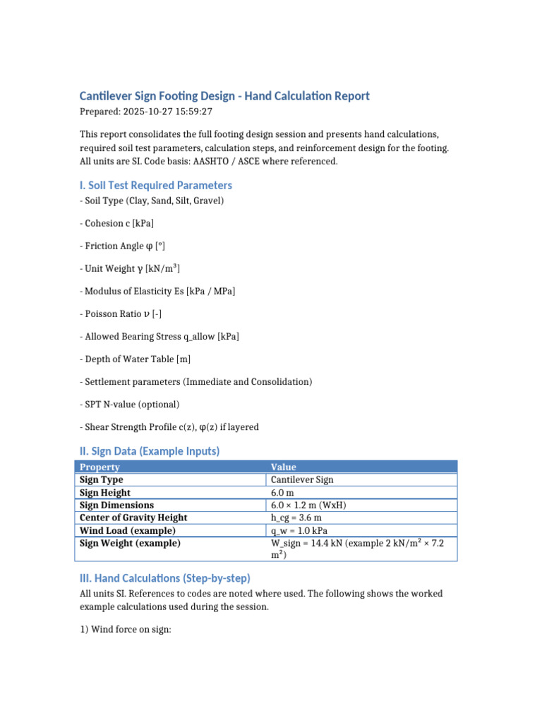 Cantilever Sign Footing Design Report | PDF | Young's Modulus ...