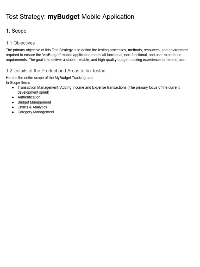 Test Strategy for myBudget App | PDF | Software Testing | Scrum ...