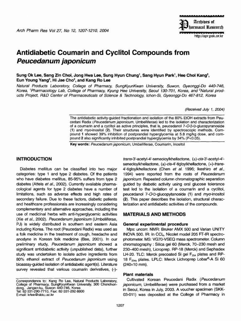 Antidiabetic Coumarin and Cyclitol Compounds From | PDF | Pharmacology