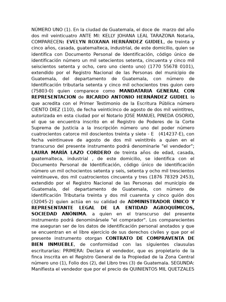 Contrato de Compraventa Inmueble Guatemala | PDF | Propiedad | Guatemala