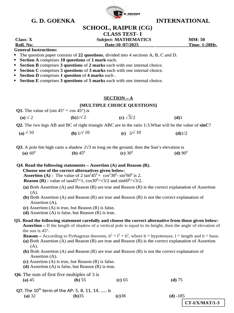 CT1 X MATH 2025-26 | PDF | Euclidean Geometry | Elementary Geometry
