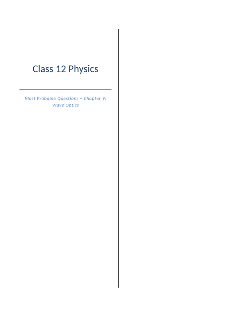 Class 12 Wave Optics Key Questions | PDF | Diffraction | Light