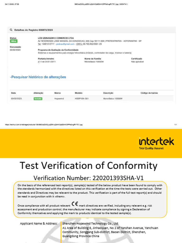 Intertek Test Verification for Inverters | PDF | Regulatory Compliance