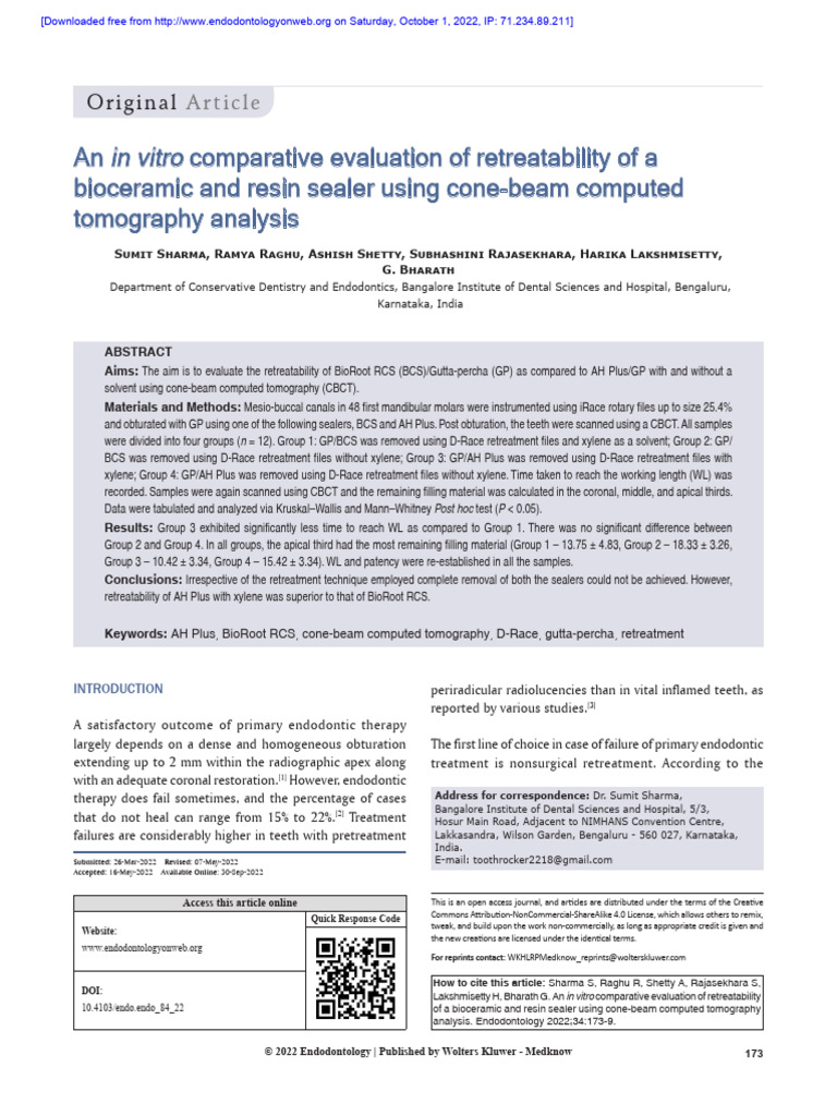 An in Vitro Comparative Evaluation of Retreatability of A Bioceramic ...