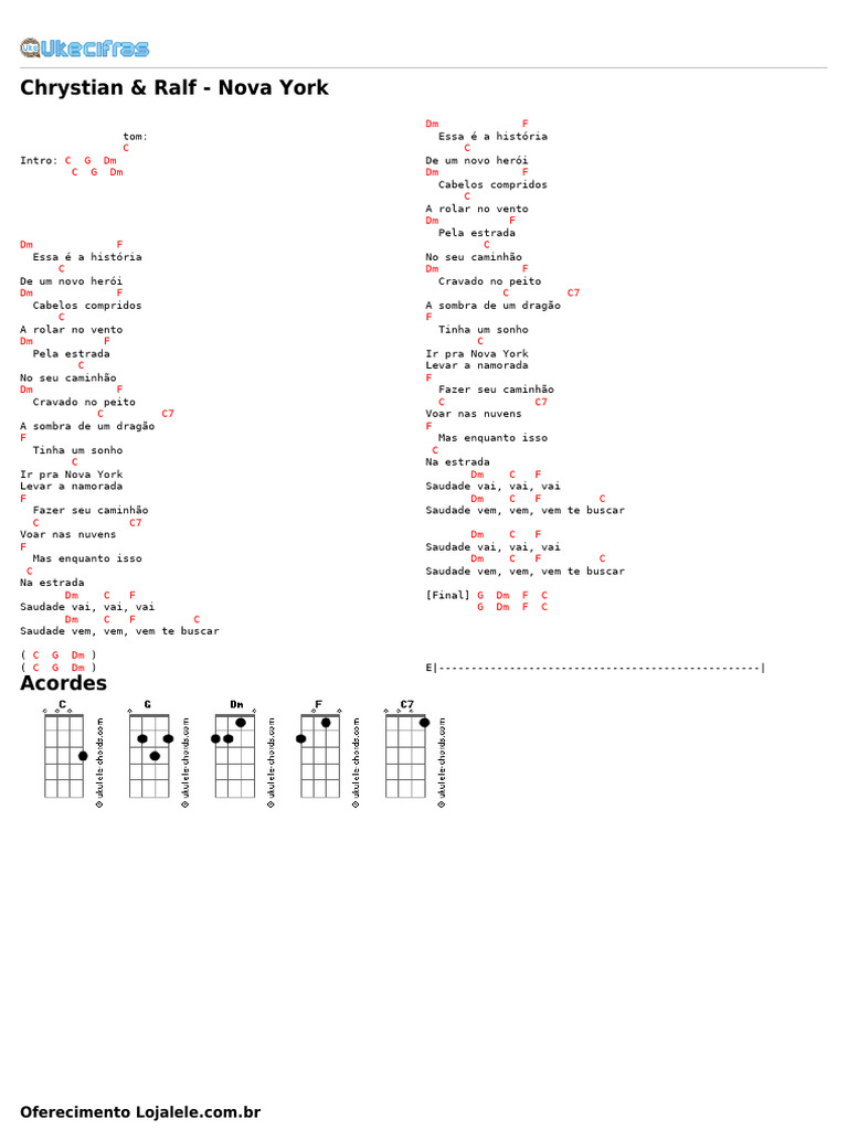 Chrystian & Ralf - Nova York (Uke Cifras) | PDF