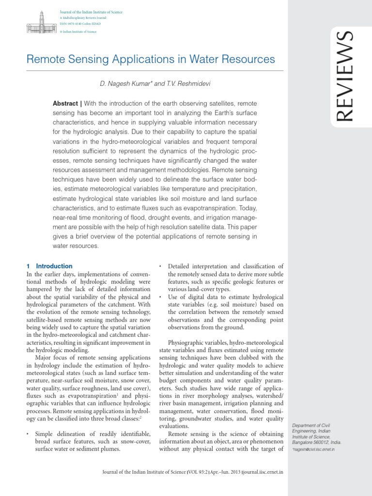 Remote Sensing Applications in Water Resources | PDF | Remote Sensing ...