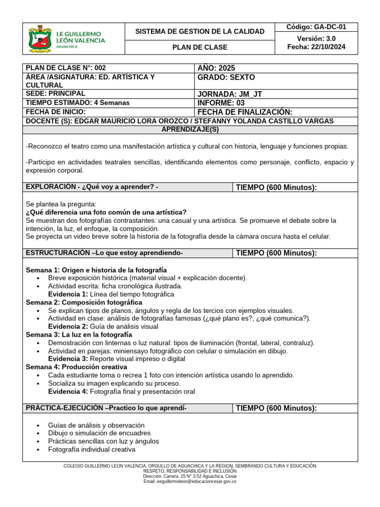 6 Artística Plan2 Inf4 | PDF | Maestros | Aprendizaje
