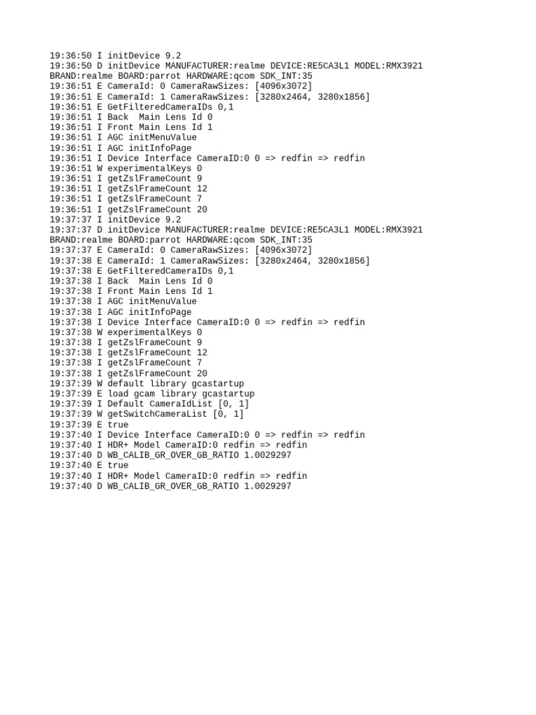 Realme RMX3921 Camera Initialization Logs | PDF