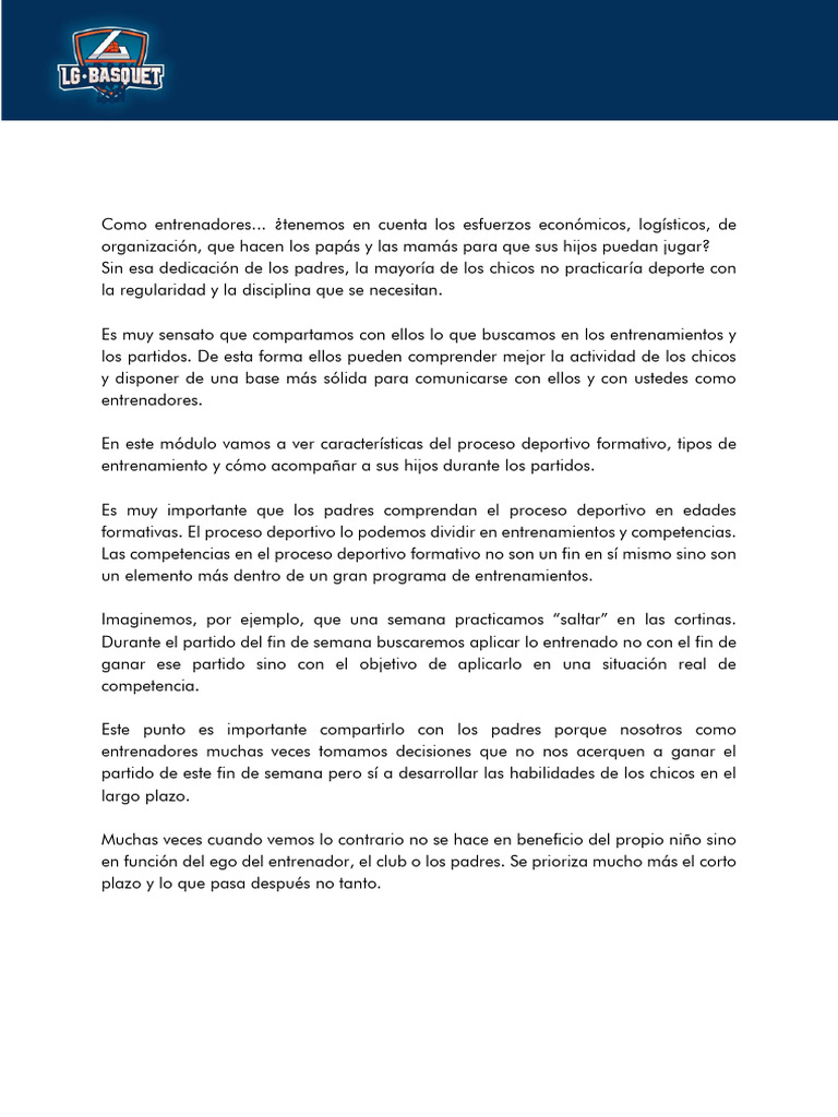 Rol de los padres en el deporte infantil | PDF | Aprendizaje | Deportes