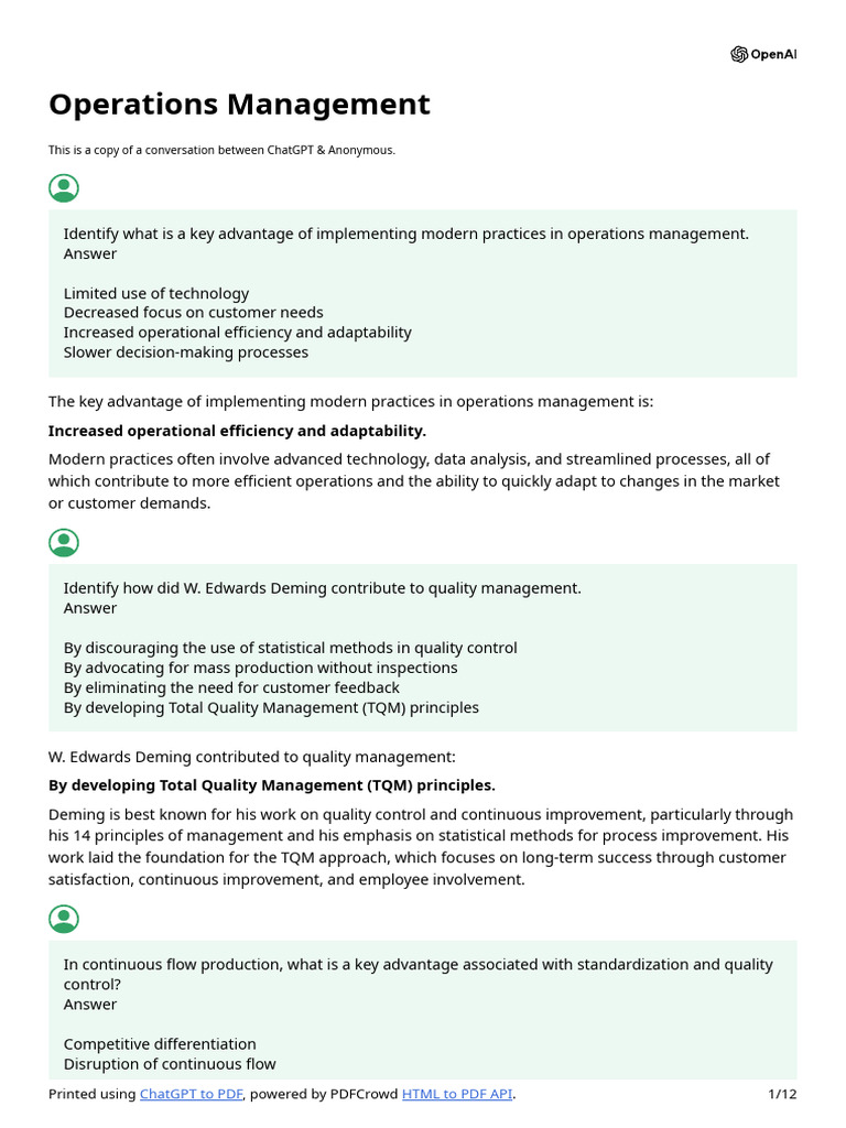 Operations ManagementCA | PDF | Supply Chain | Operations Management