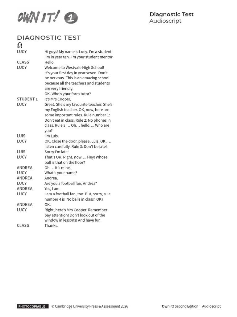 OIT2 BE L1 Diagnostic Test Audioscript | PDF