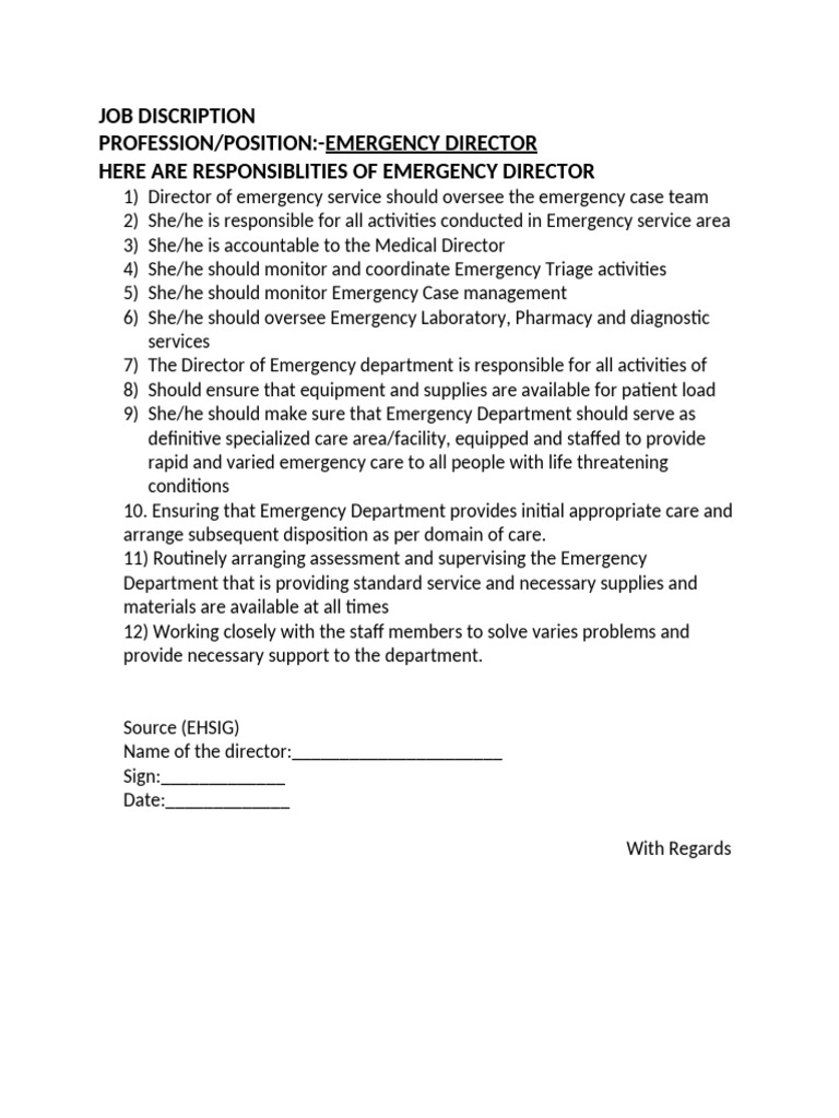 Job Discription | PDF | Emergency Department | Patient