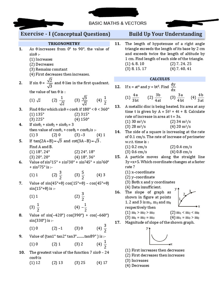 Trigonometry and Calculus Practice Questions | PDF | Physics | Geometry