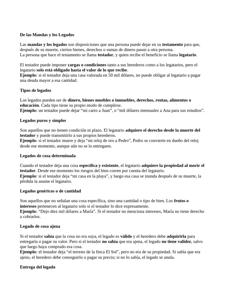 Mandas y Legados: Guía Completa | PDF | Albacea | Herencia