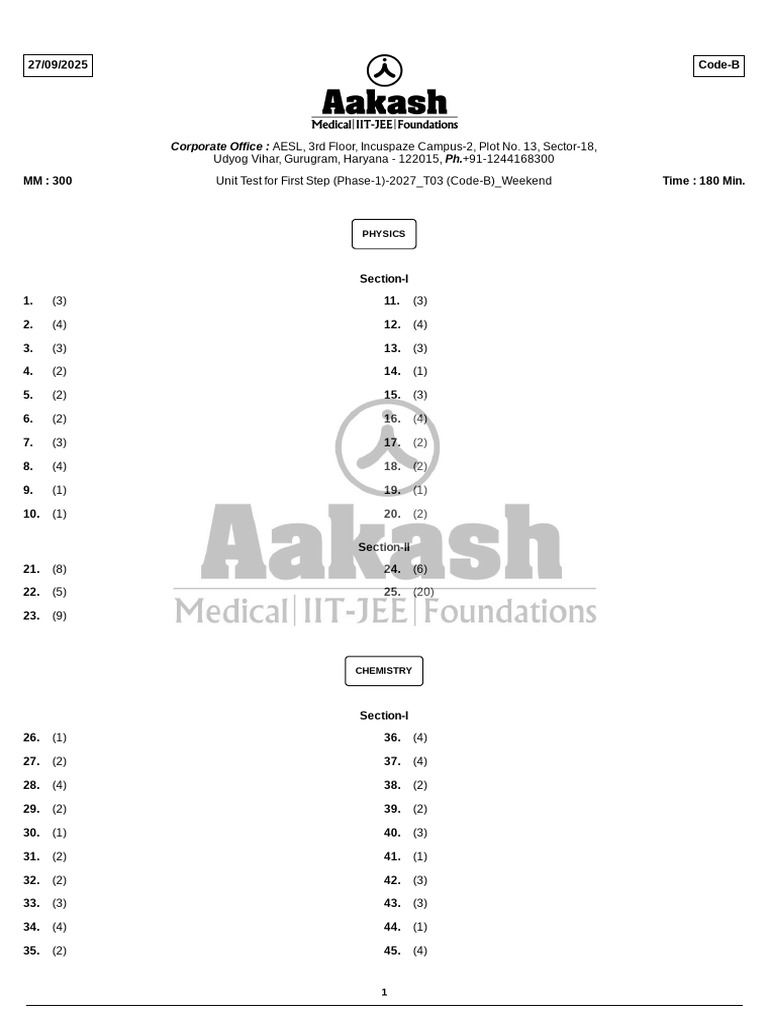 Unit Test 2027: Physics, Chemistry, Math | PDF | Chess Theory | Chess