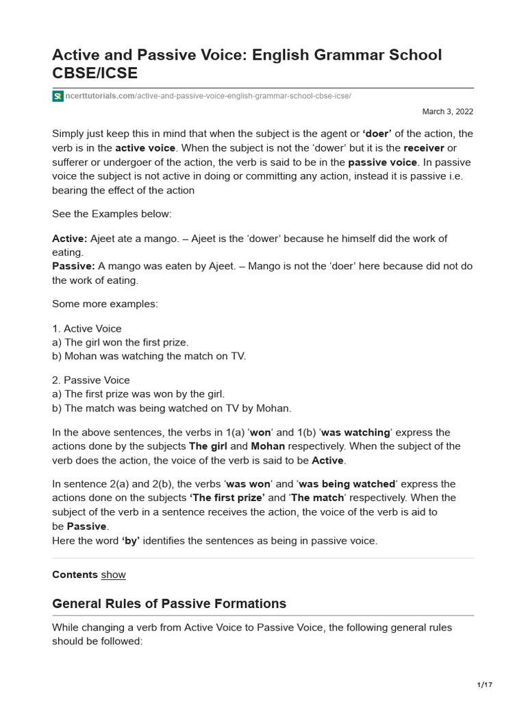 Active and Passive Voice Rules | PDF | Subject (Grammar) | Verb