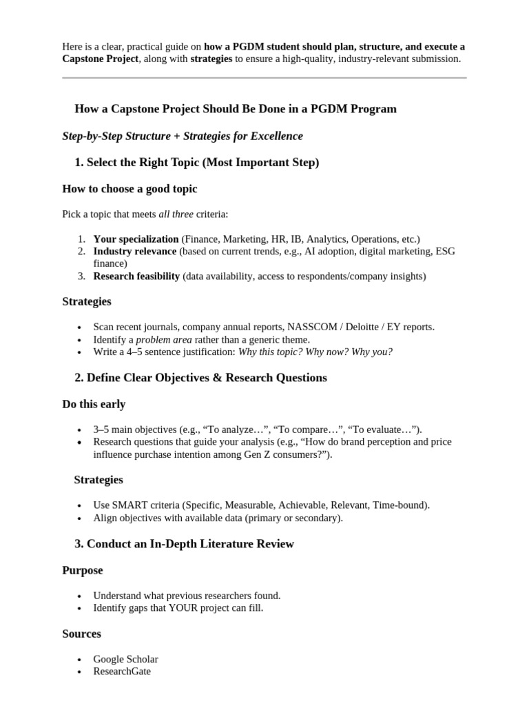 PGDM Capstone Project Guide: Steps & Tips | PDF | Statistics | Survey ...