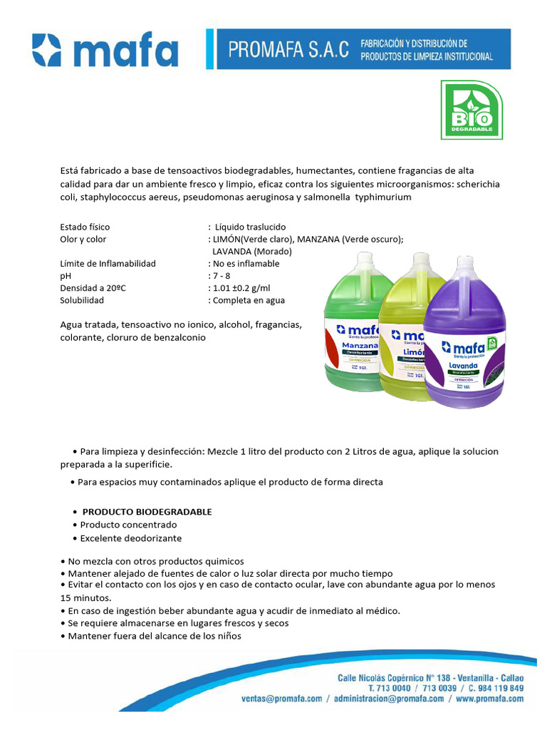 Desinfectante Germicida Biodegradable 18L | PDF