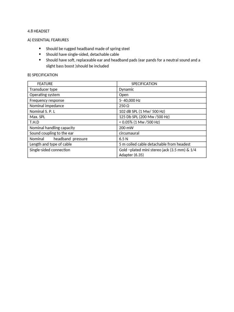 Rugged Dynamic Headset Specifications | PDF