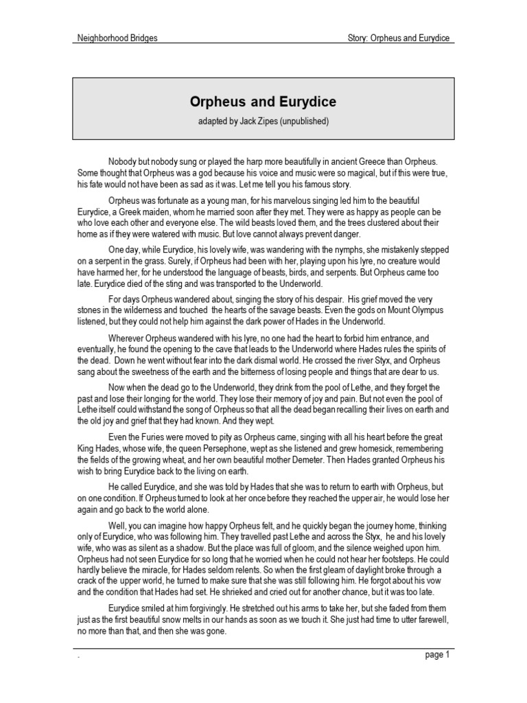 Orpheus and Eurydice: A Greek Tragedy | PDF | Orpheus | Hades