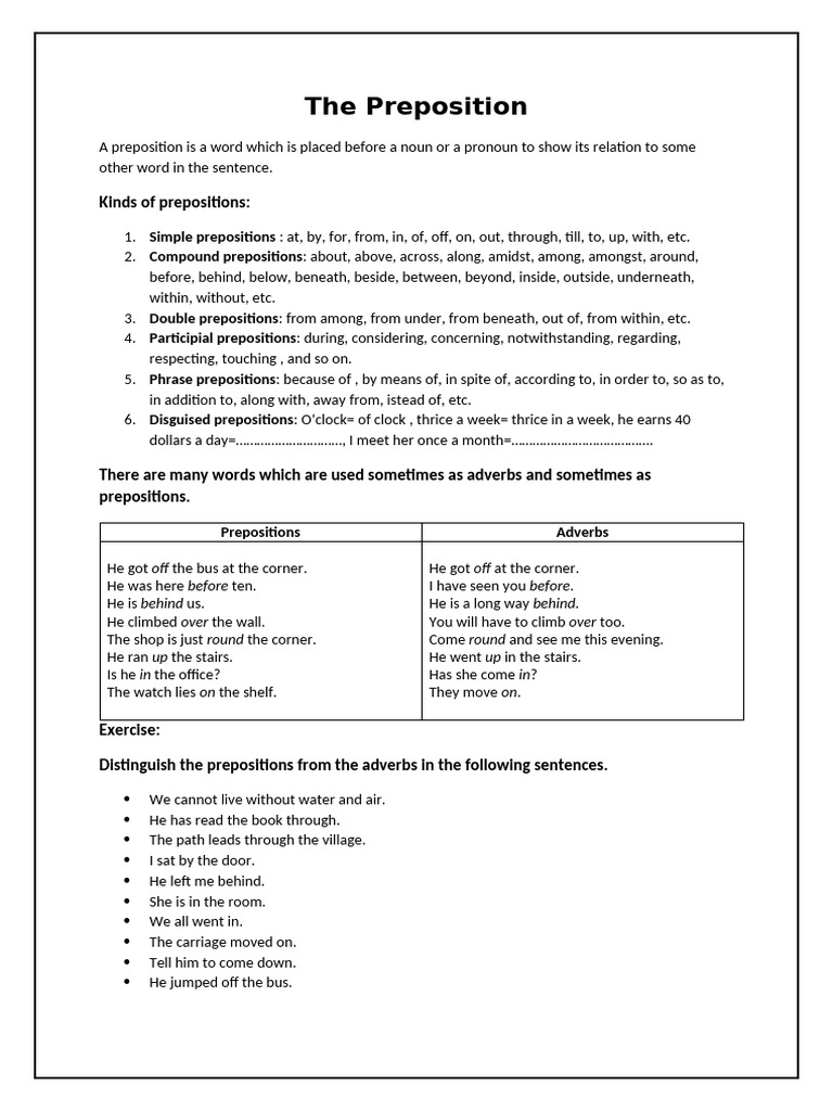 Preposition | PDF | Adverb | Linguistics