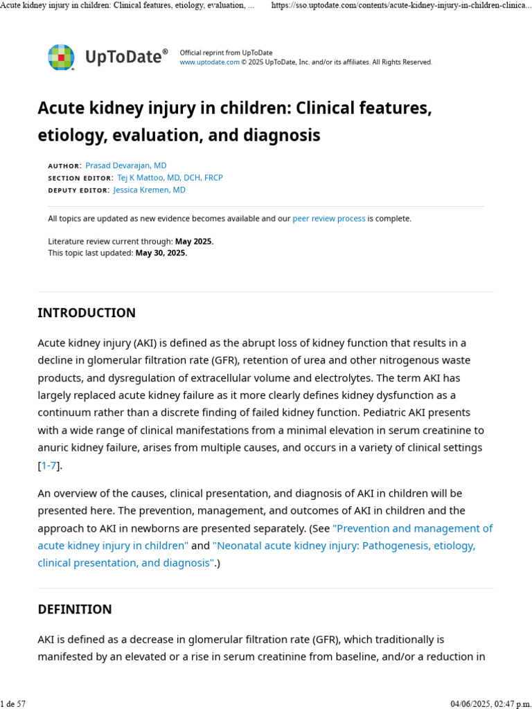 Pediatric Acute Kidney Injury Overview | PDF | Kidney | Creatinine