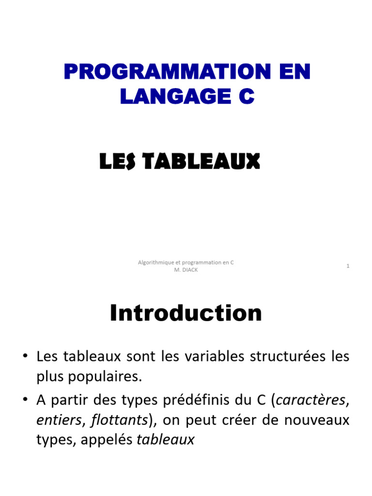Introduction aux tableaux en C | PDF | Variable (informatique ...