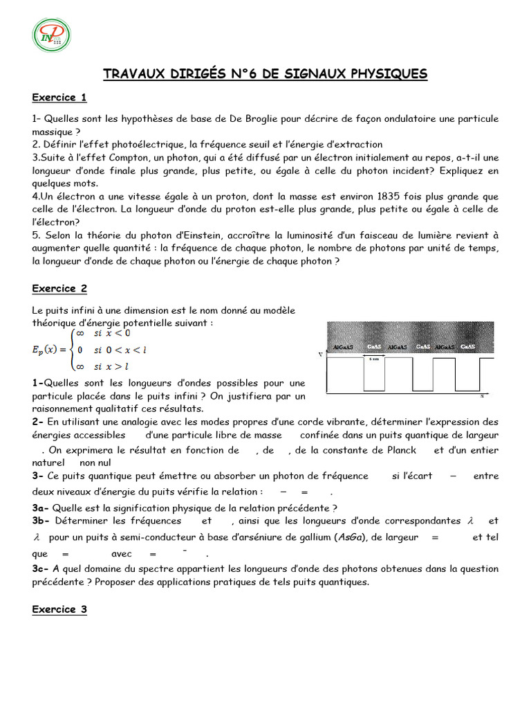 Signaux Physiques : Exercices MPSI 2016-2017 | PDF | Photon | Atomes