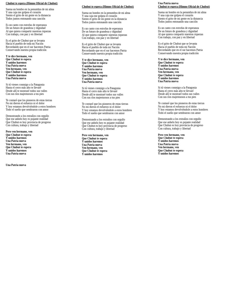 Himno Chubut Nuevo Oloooo | PDF