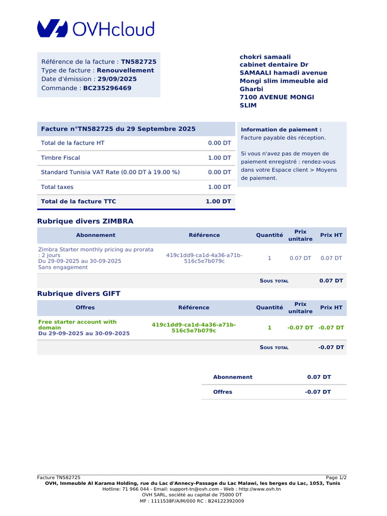 Facture OVH TN582725 - 29 Sept 2025 | PDF | Impôts
