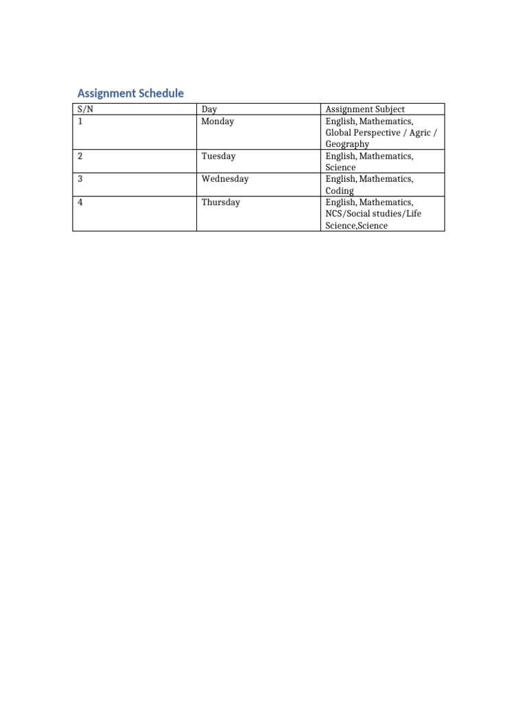 Assignment Schedule | PDF
