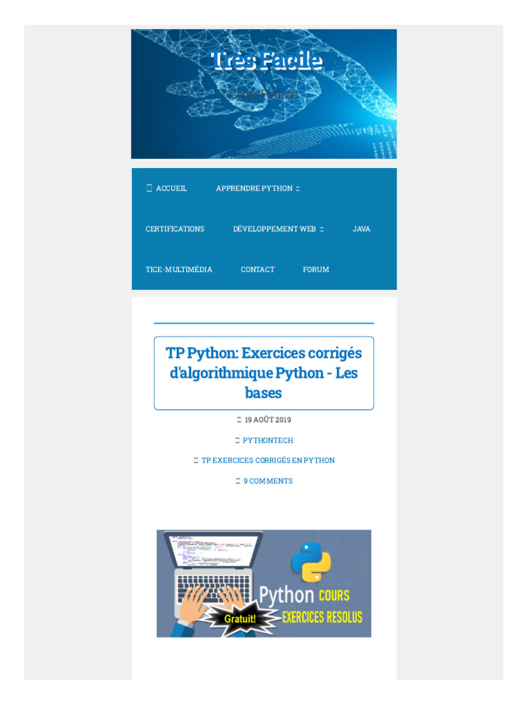 Exercices Corrigés de Python pour Débutants | PDF | Python (Langage de ...
