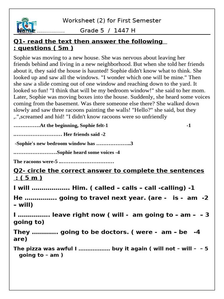 Grade 5 First Semester Worksheet | PDF