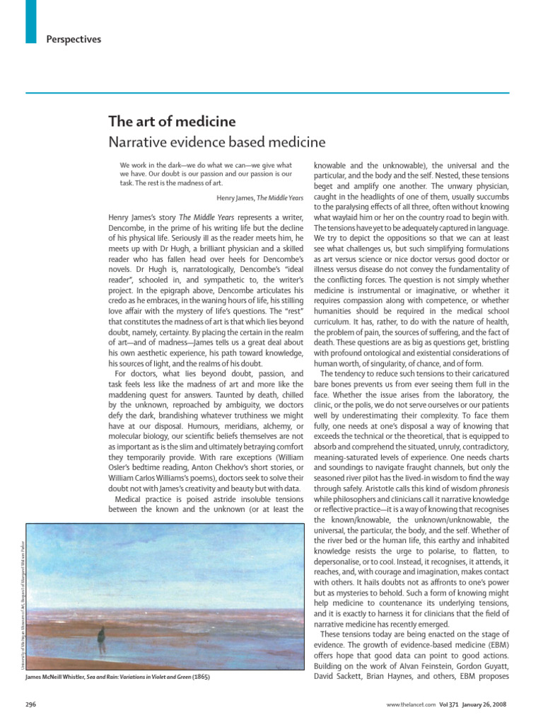 The Art of Medicine - Narrative Evidence Based Medicine - Rita Charon ...