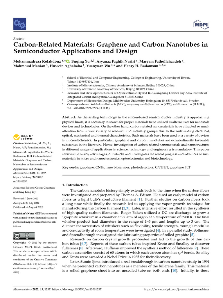 Graphene and Carbon Nanotubes in Semiconductors | PDF | Carbon Nanotube ...