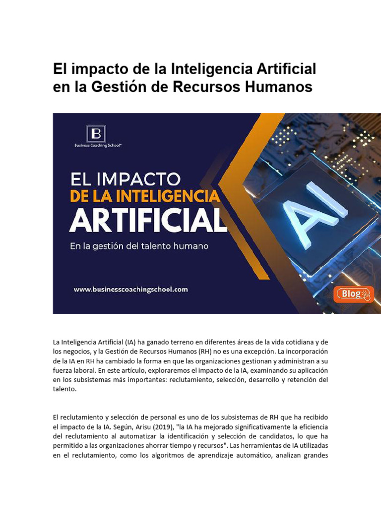 Impacto de la IA en Recursos Humanos | PDF | Inteligencia artificial ...