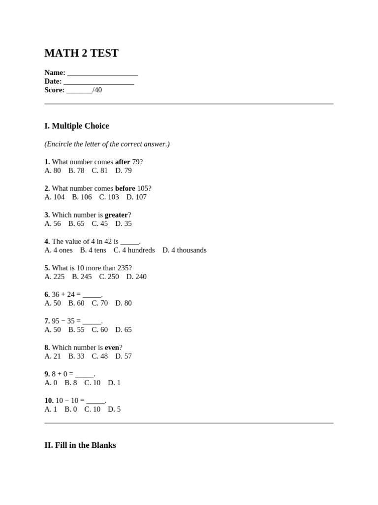 Math 2 Test | PDF | Shape | Chess
