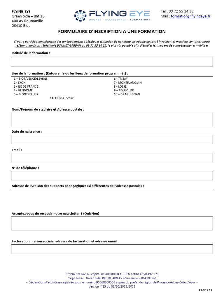 Formulaire d'inscription à une formation | PDF