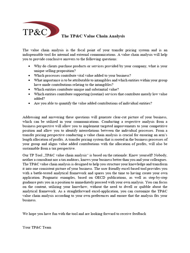 Value Chain Analysis for Transfer Pricing | PDF | Value Chain | Pricing