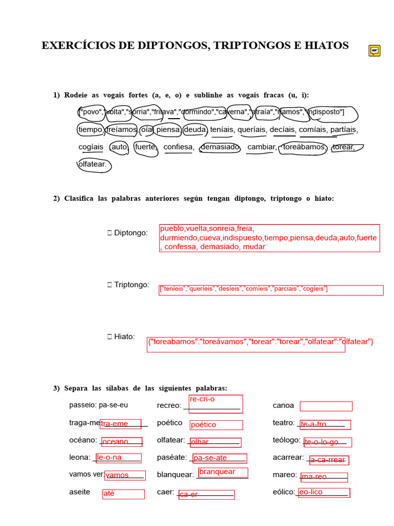 Ejercicios de Diptongos y Hiatos | PDF | Fonética | Voz humana
