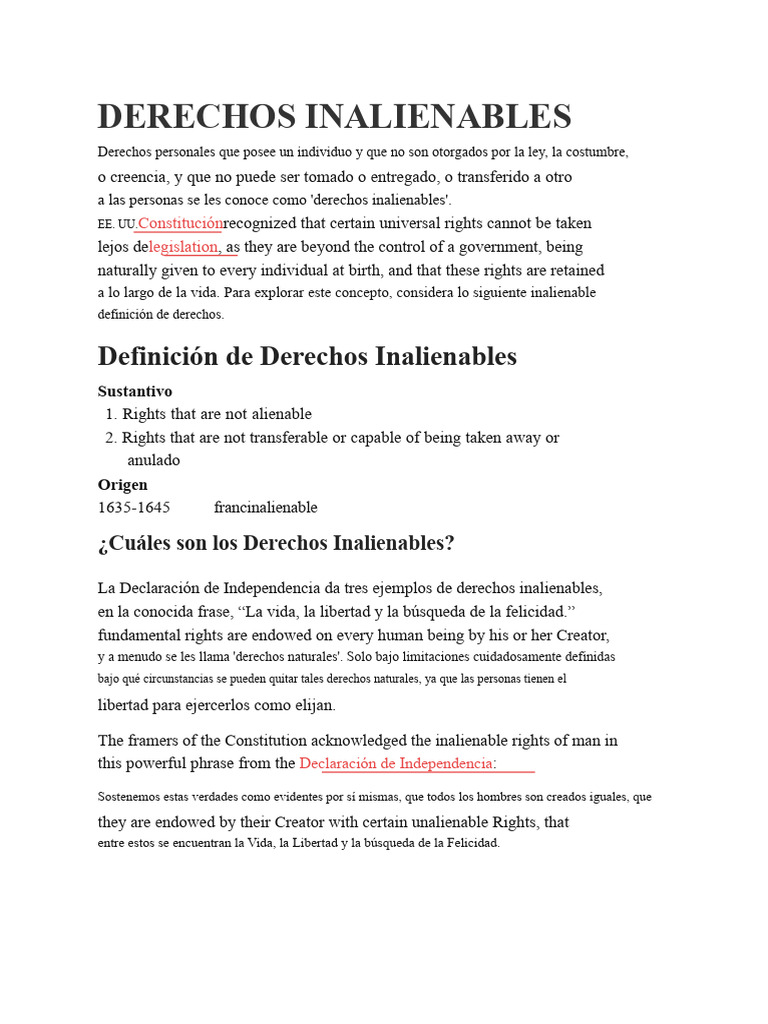 Derechos Inalienables: Definición y Ejemplos | PDF | Declaración de ...