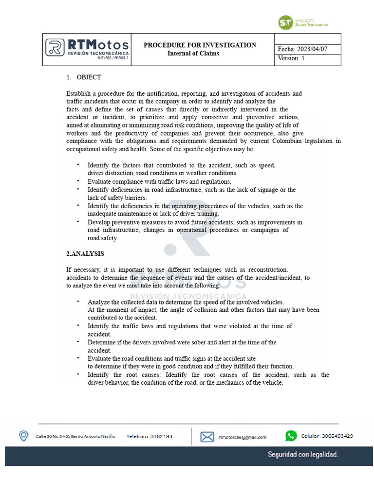 Traffic Incident Investigation Procedure | PDF | Occupational Safety ...
